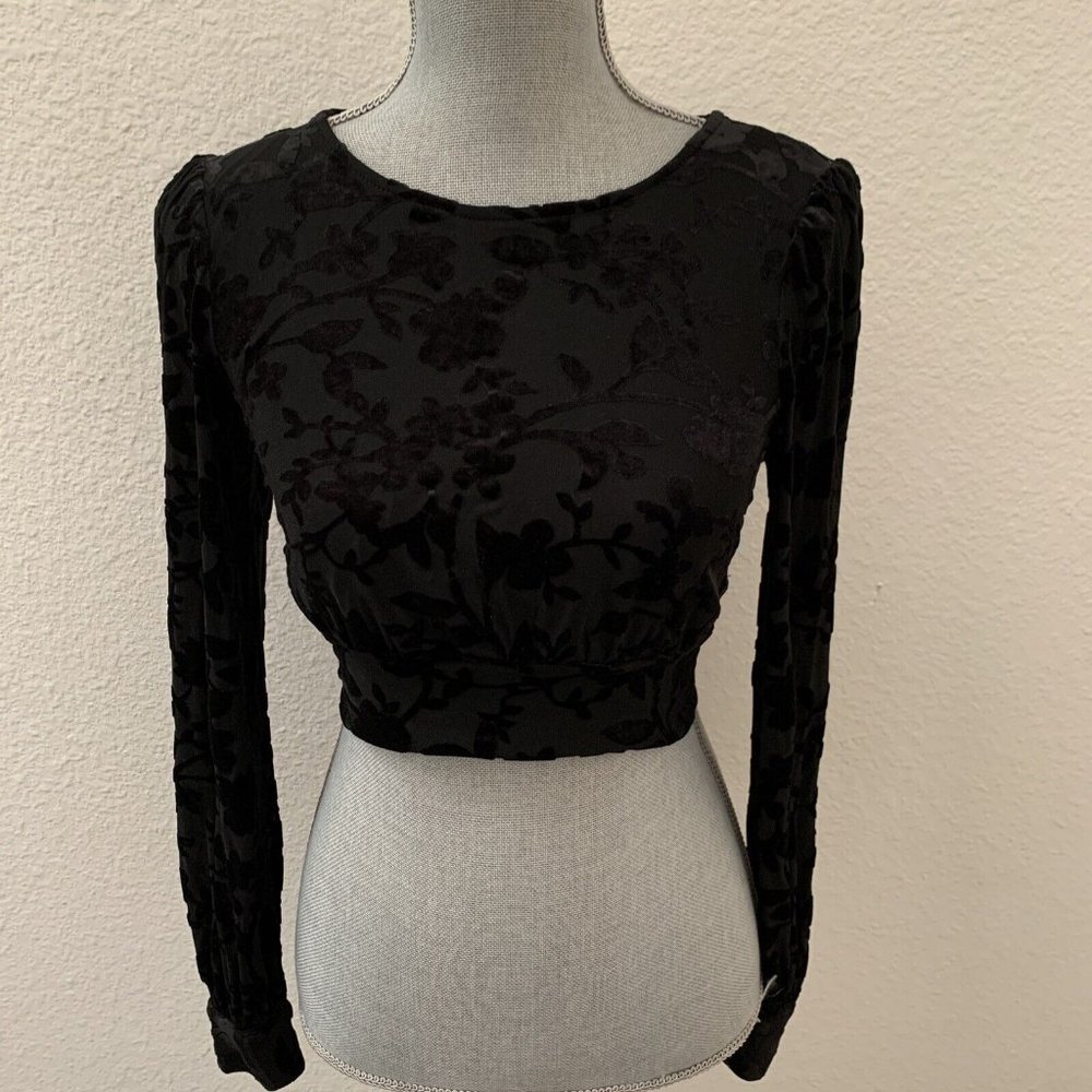 forever 21 black top blouse long sleeve size small S Beautiful Y2K open back